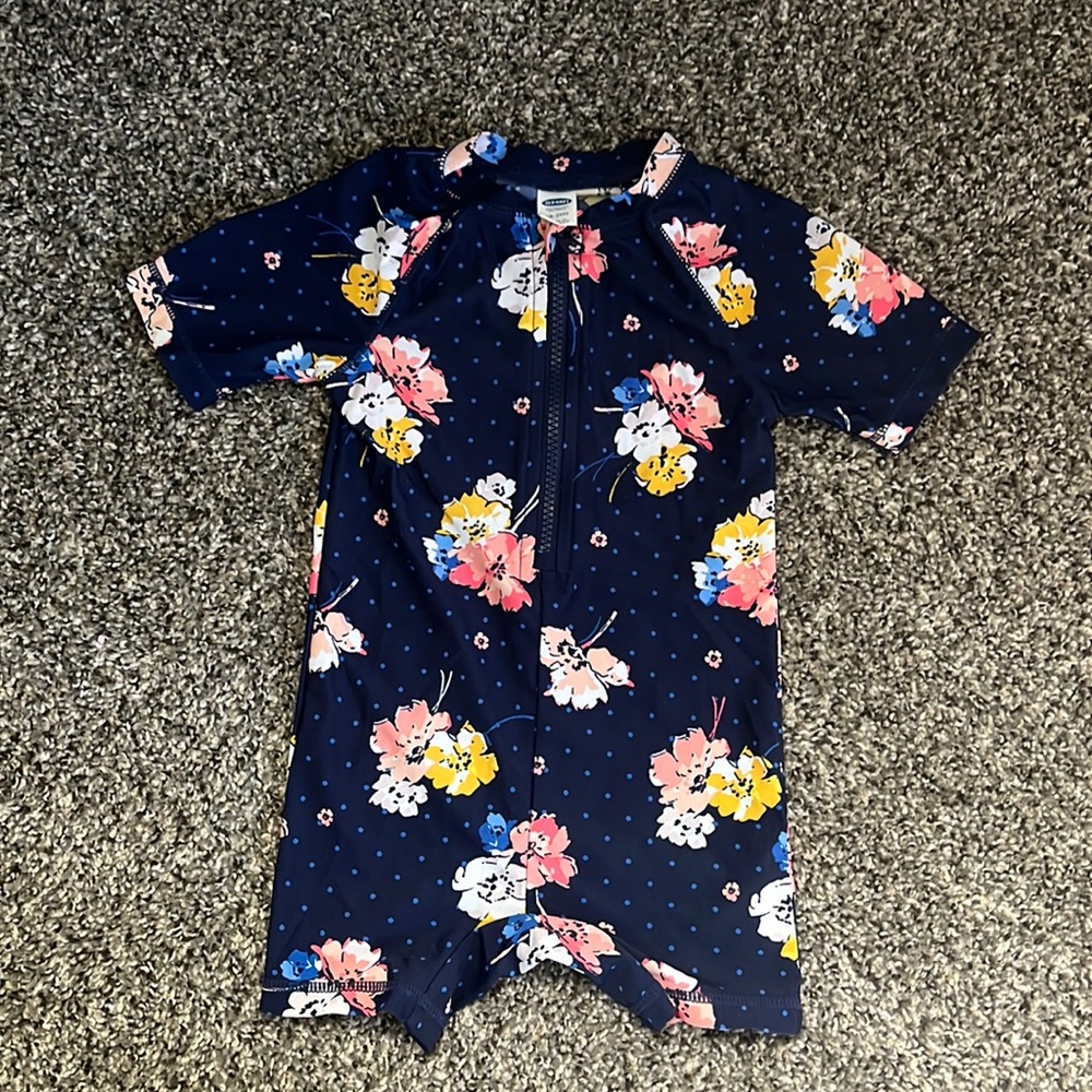 Old Navy blue floral one piece swimsuit size 18-24 months